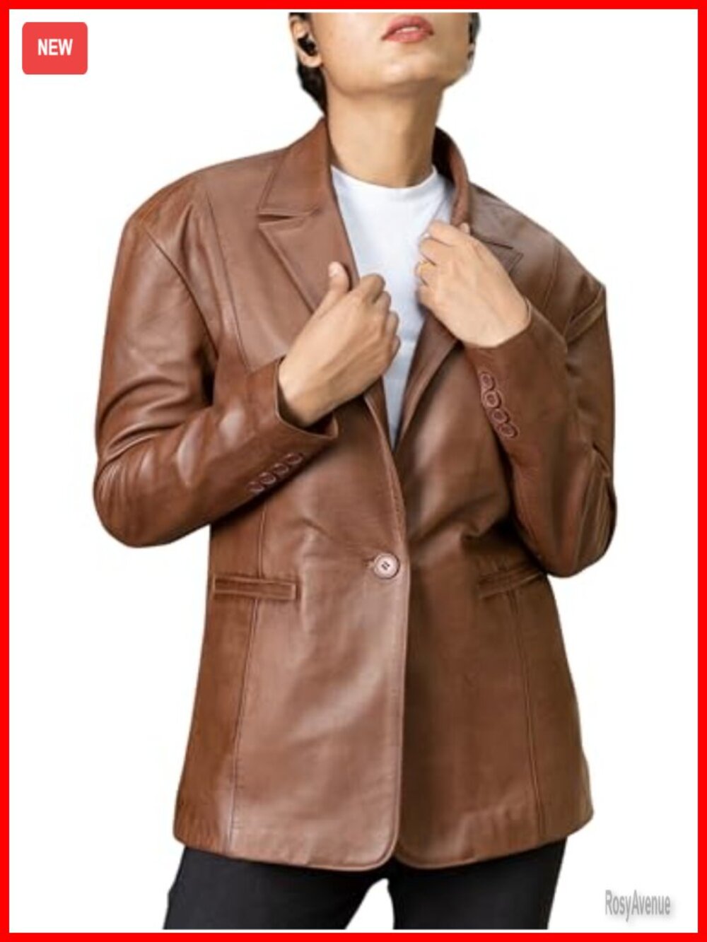 Lambskin Leather Blazer Oversized Womens Plus Size Business Casual Coat